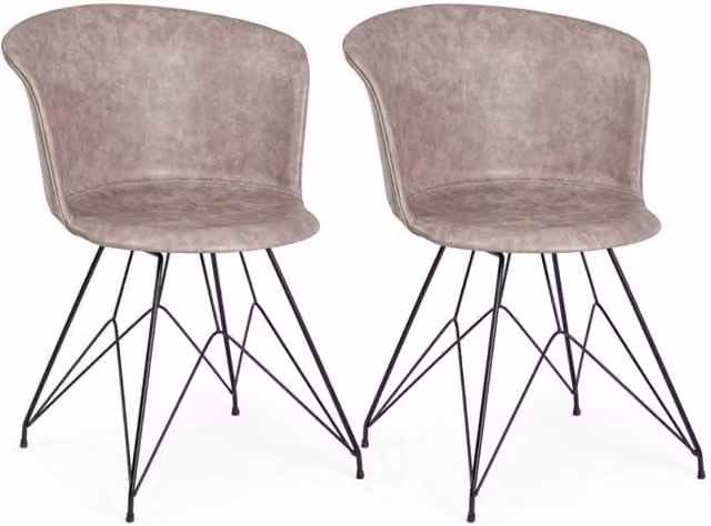 Set 2 Sedie 56x54x76 cm in Similpelle Nero e Beige