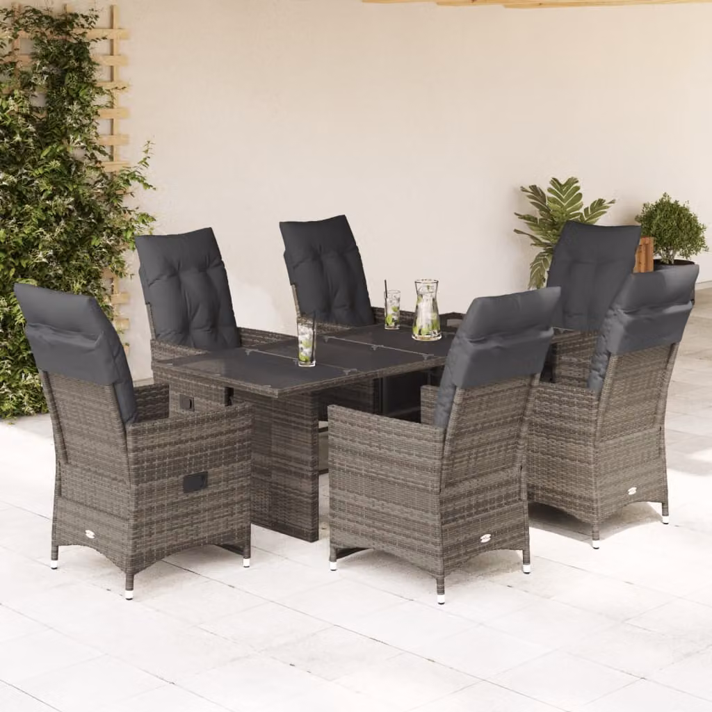 Set Bistrò da Giardino vidaXL 7 pz in Polyrattan Grigio con Piano in Vetro – 1