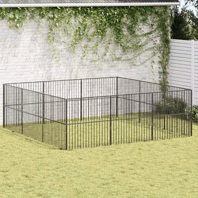 Box per cani vidaXL in metallo nero opaco con 12 pannelli