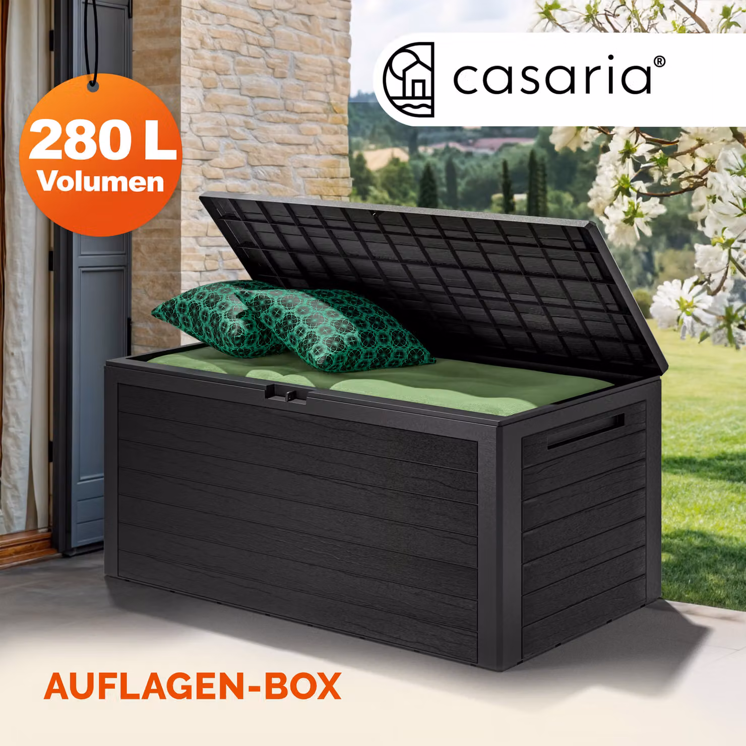 Baule da giardino Woody Casaria antracite e marrone L: 116 cm, P: 43 cm, H: 55 cm – 2