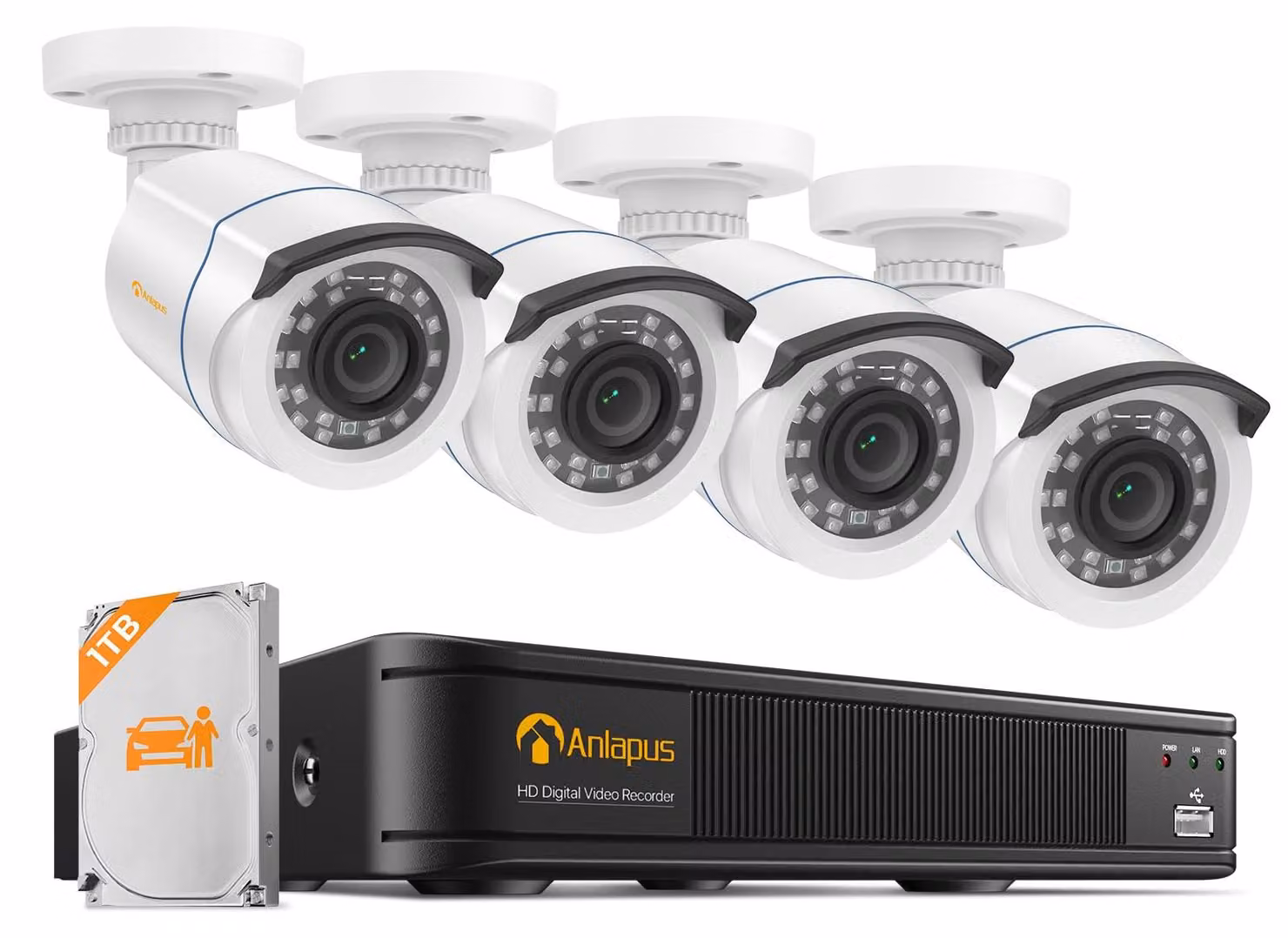 Sistema di videosorveglianza esterno Anlapus, risoluzione 1080P, 8 canali, 1TB, DVR con compressione H.265+