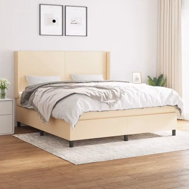 Letto Ibrido con Giroletto a Molle e Materasso vidaXL in Tessuto Beige e Bianco L/P/H: 180 x 200 x 25 cm