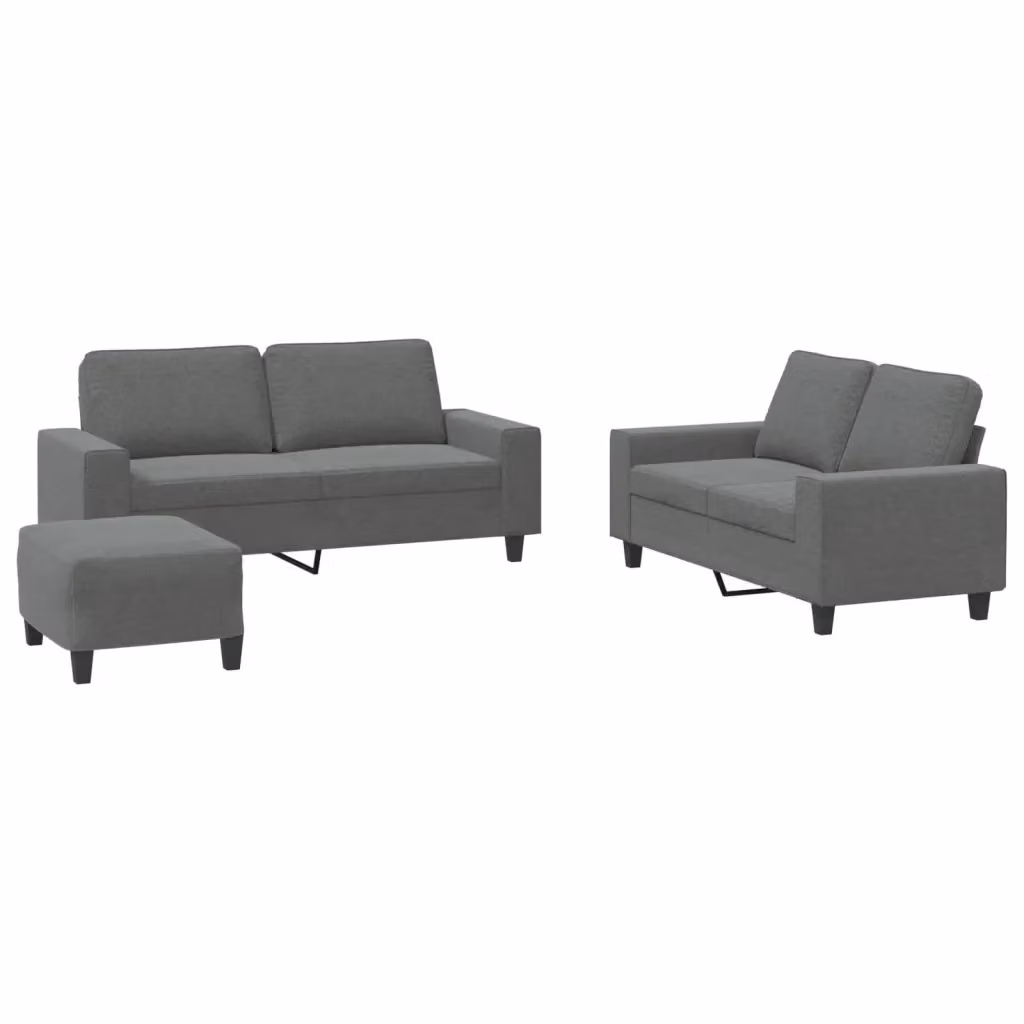 Set di divani 3 pezzi vidaXL in tessuto grigio con cuscini decorativi per soggiorno – 2