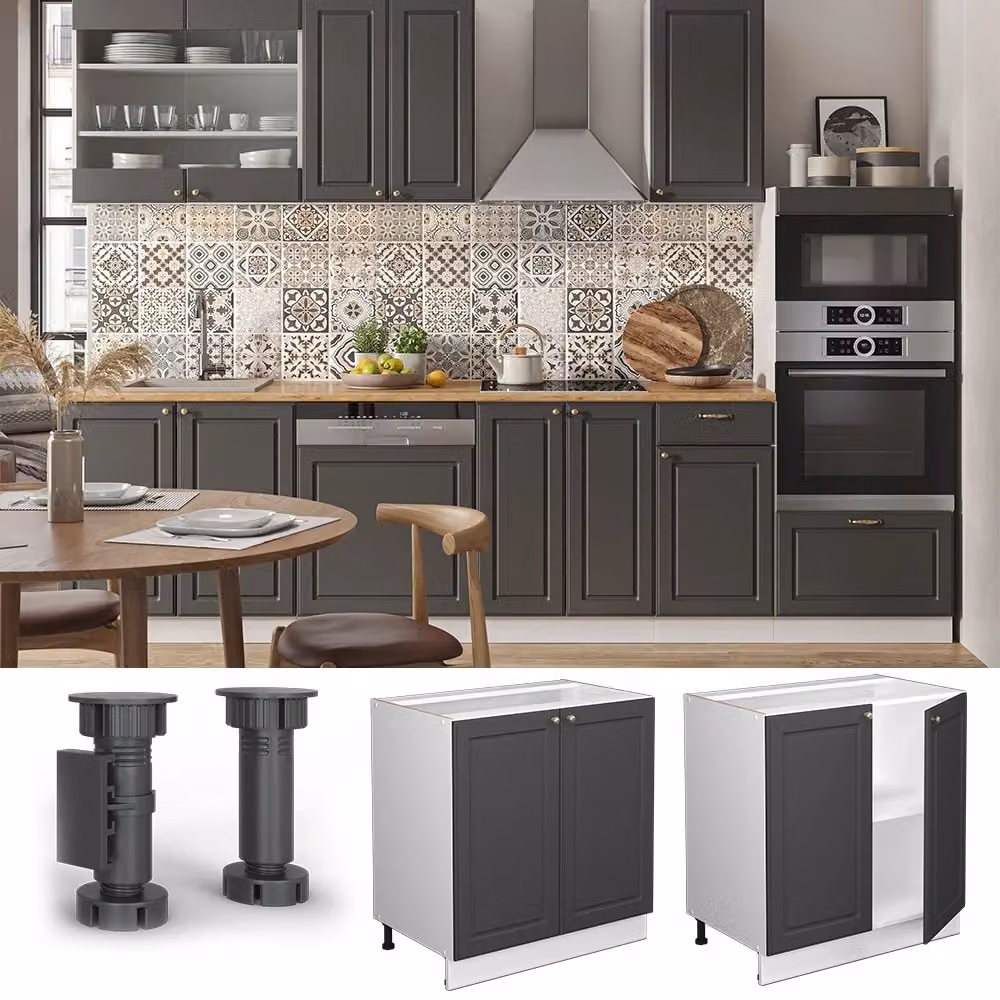 Mobiletto base cucina Vicco Fame-Line stile country in bianco, oro e antracite con ante a battente, L: 80 cm – 2