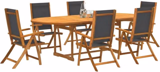 Set Pranzo da Giardino vidaXL in 7 Pezzi in Legno di Acacia Olio e Textilene, Colore Marrone e Nero – 2