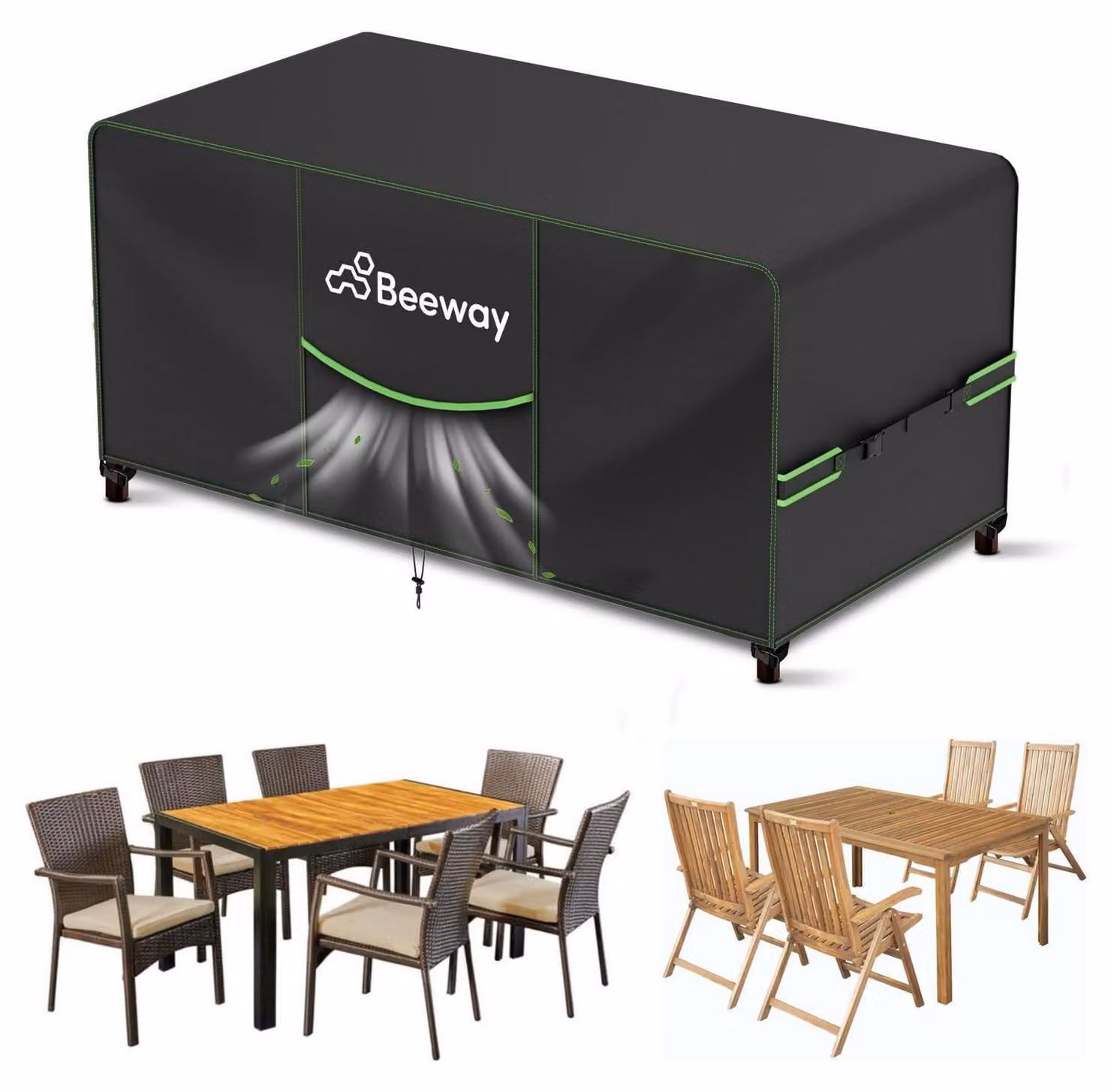 Copertura impermeabile per mobili da giardino, dimensioni 150x90x73 cm, tessuto Oxford 420D, colore nero, modello V2.0