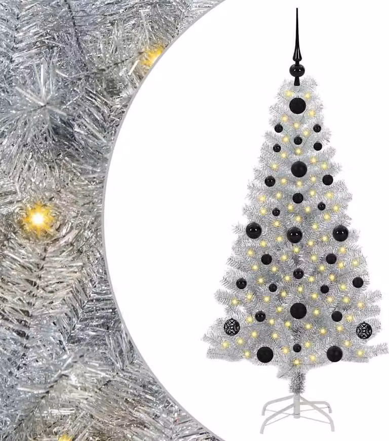 Albero di Natale con 150 LED con supporto Argento 120 cm PET