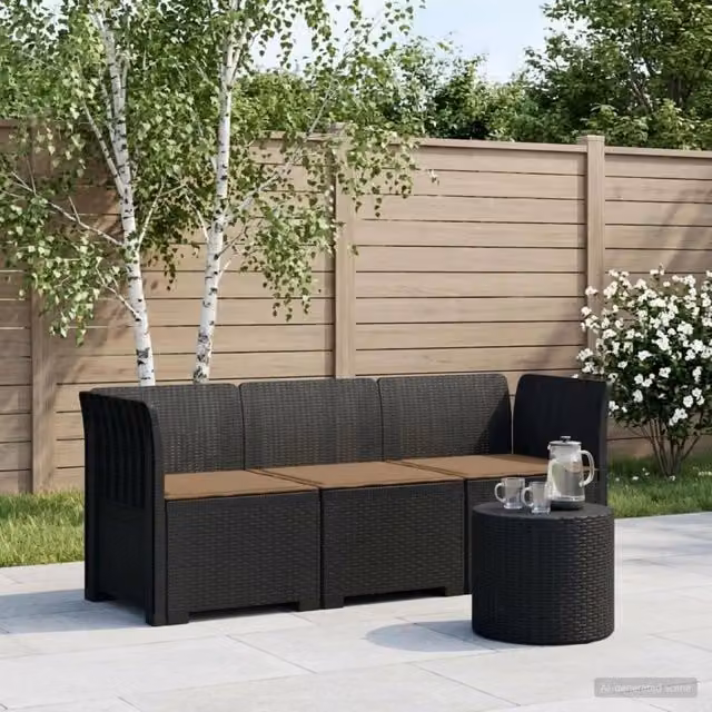 Divano da giardino 3 posti con cuscini in look rattan PP 3443820