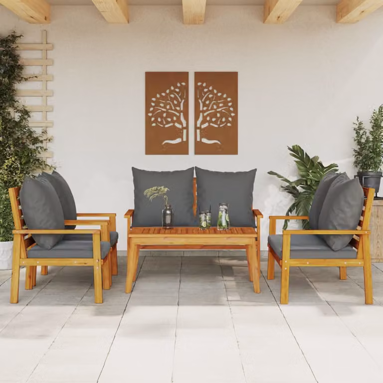 vidaXL Set Salotto da Giardino 5 pz in Legno di Acacia con Cuscini Imbottiti Marrone e Grigio