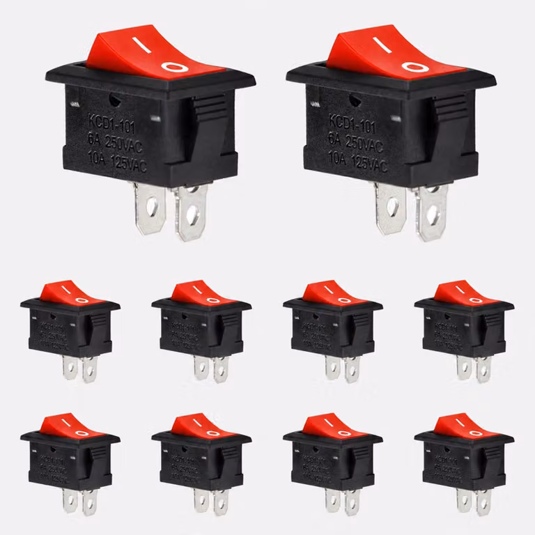 Interruttore a due poli, 10 pezzi, rosso, 6 A/250 V AC, connettore on/off