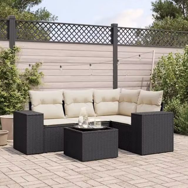 Set Divani da Giardino 5 pz con Cuscini in Polyrattan Nero 3222515