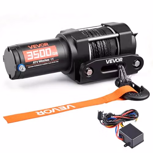VEVOR Verricello Elettrico con Cavo da 1587 kg, Verricello Elettrico da 12 V CC per ATV/UTV Fuoristrada con Fune Sintetica Ø 5,5 mm x 10 m, Telecomando Cablato, Protezione IP55 per Recupero Stradale