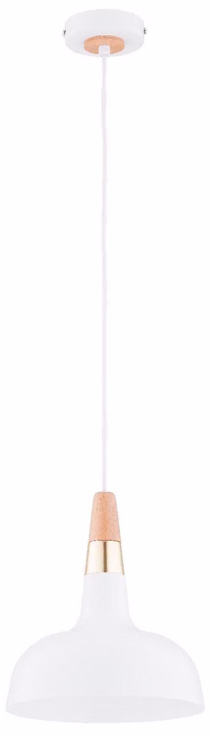 Lampada a sospensione RODOS bianca, legno chiaro e oro, 1xE27x15W, metallo, dimensioni: 90x23x23 cm, IP20, Alfa