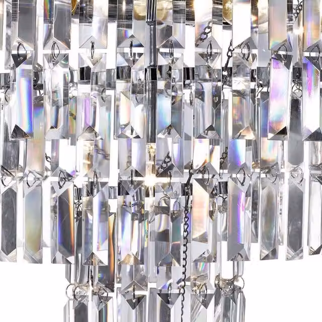 Lampadario Classico Impero Acciaio Cromo Vetro 5 Luci E14