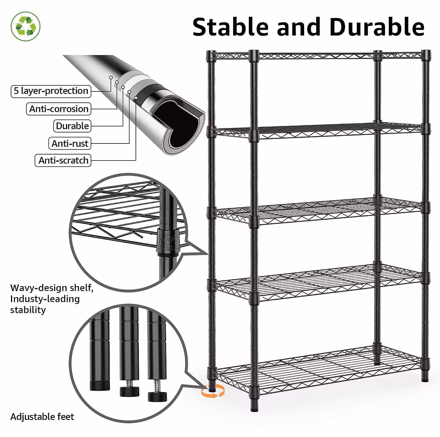 Scaffale metallico con 5 ripiani regolabili, dimensioni 35x60x158,7 cm, ideale per garage e cucina