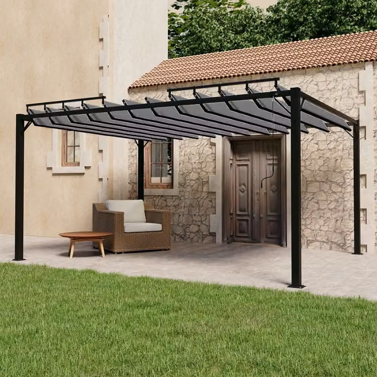 Il gazebo Living Store con tetto a doghe 3x4 m in tessuto antracite e alluminio