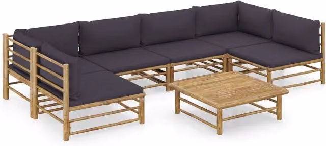 Set di mobili da giardino Outsunny in bambù con 7 pezzi e cuscini grigi