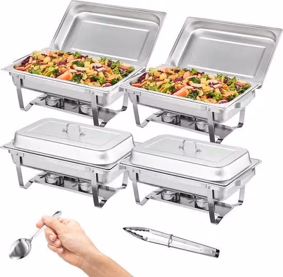 Contenitore di conservazione alimentare in acciaio inossidabile - Piatto buffet - Piatto da servizio - Riscaldatore alimentare - 4x7,5L - Ripiegabile