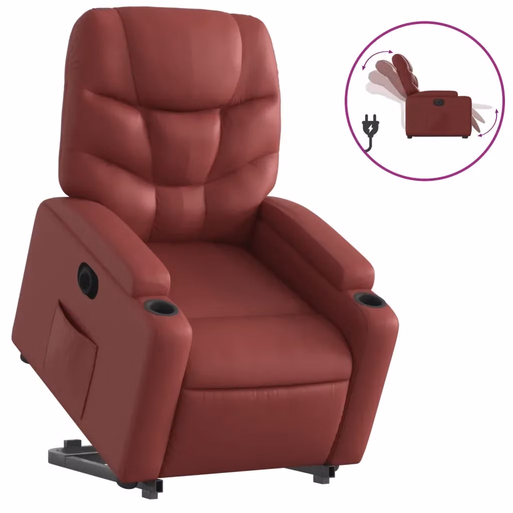 Poltrona Alzapersona Reclinabile vidaXL in Similpelle Rossa con Assistenza Elettrica per Anziani – 2