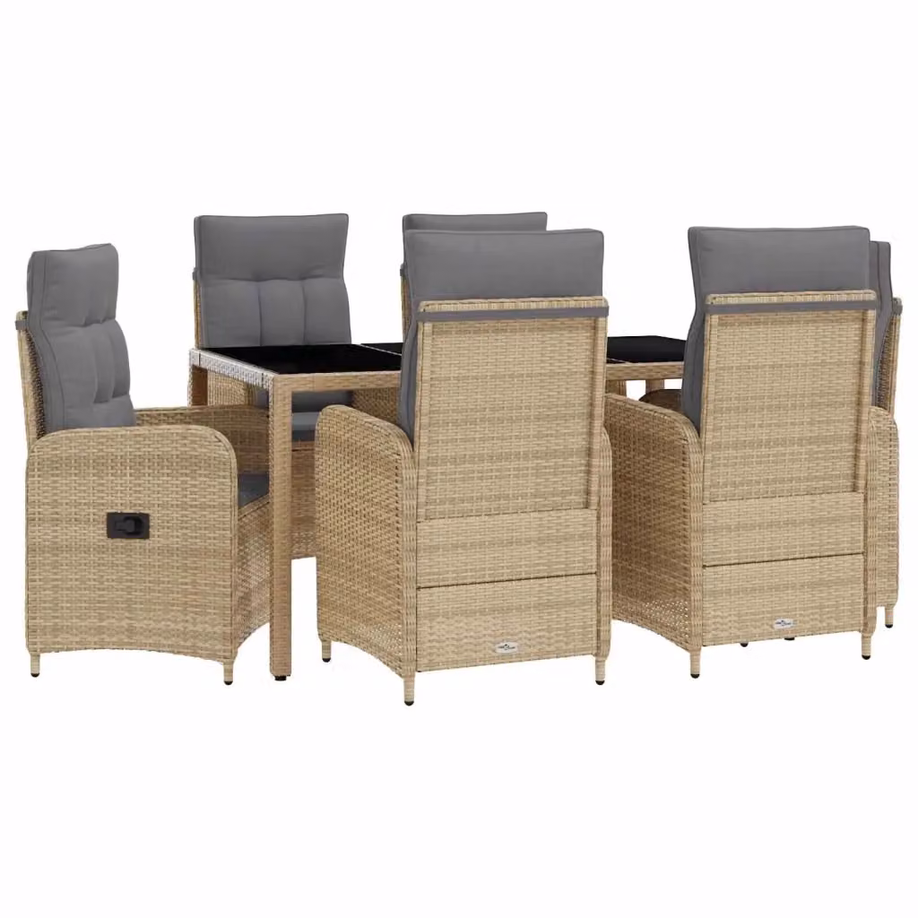 Set da pranzo per esterni vidaXL in polyrattan da 7 pezzi con tavolo rettangolare in vetro, colori beige e grigio – 2