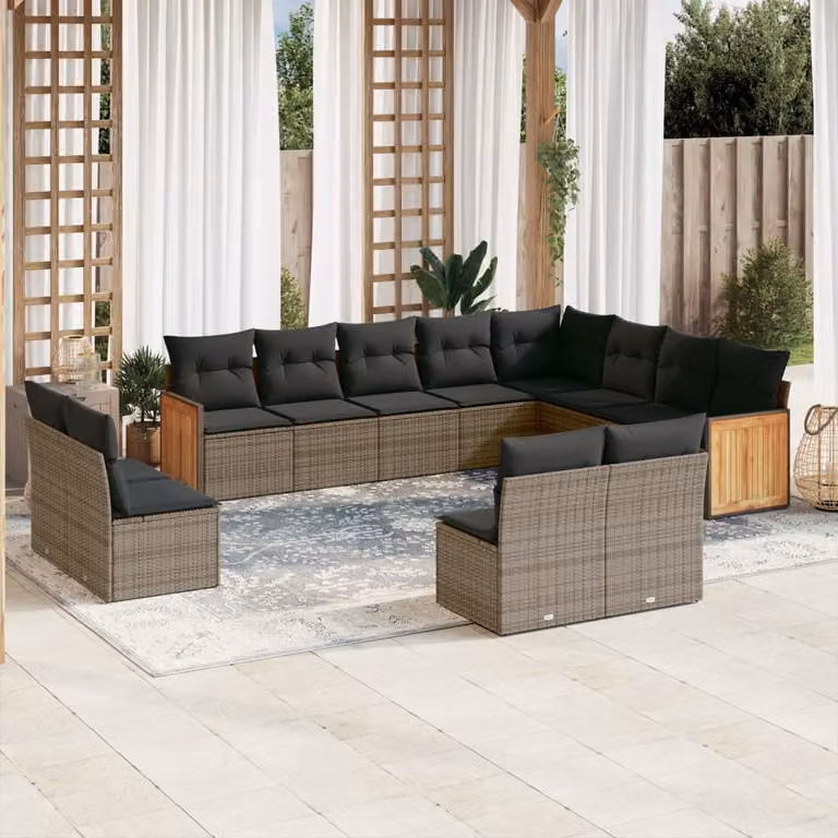 vidaXL Set di Divani da Giardino a L 12 pz in Polyrattan Grigio con Cuscini