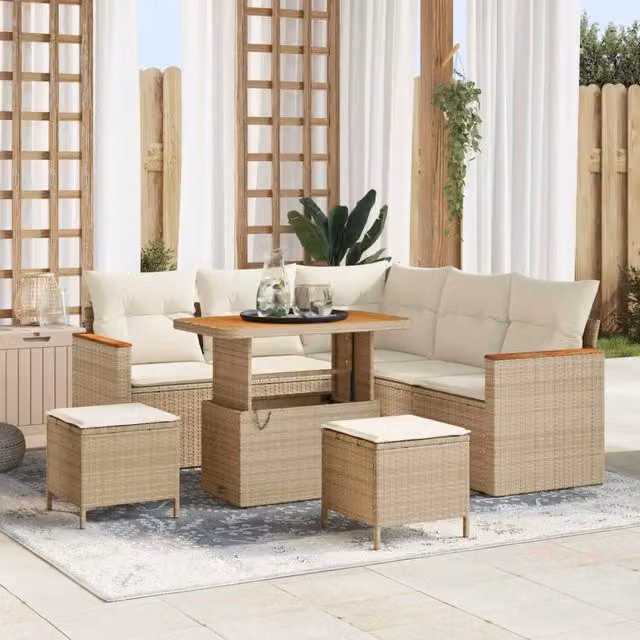Set Divano da Giardino 8 pz Beige polyrattan 3362916