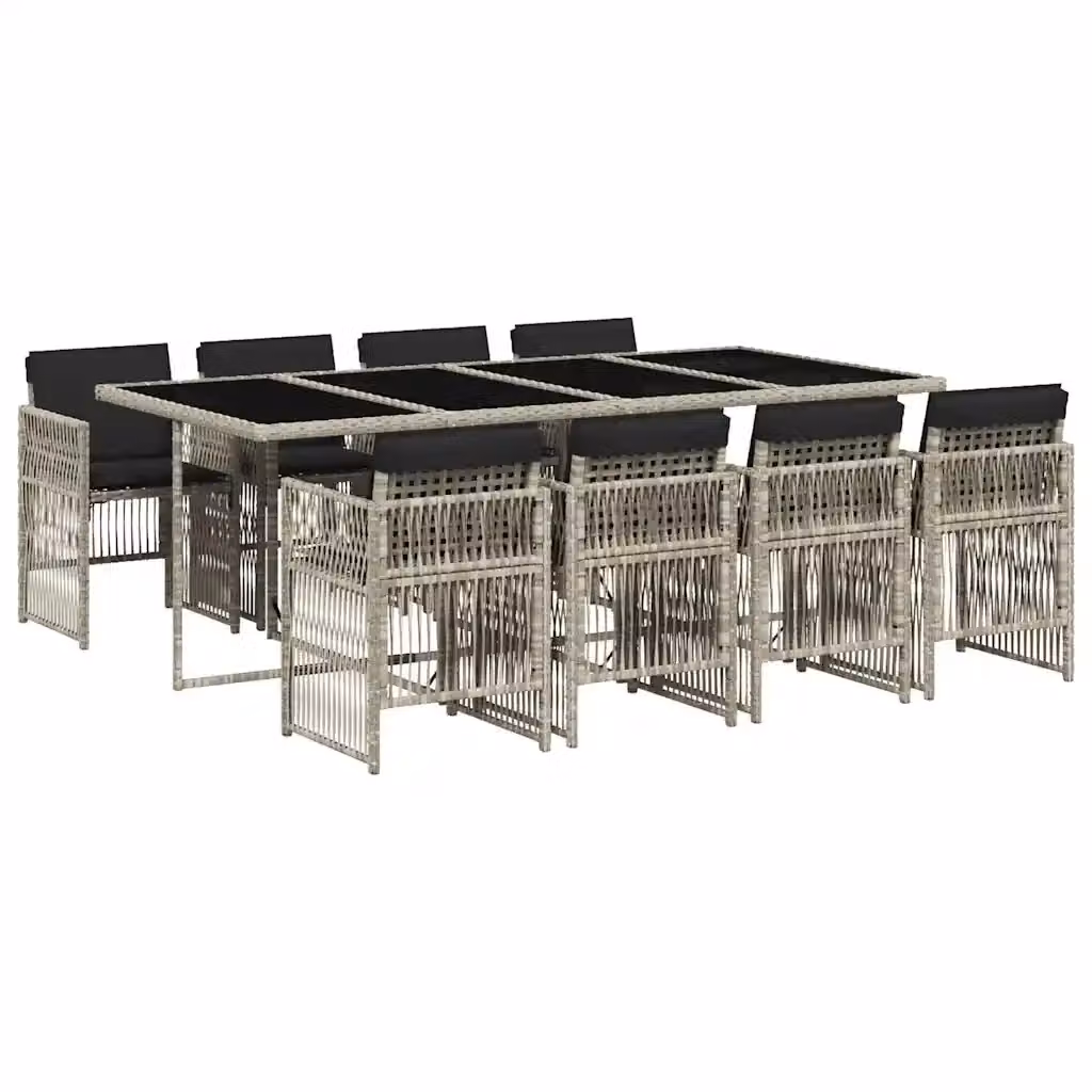 Set Pranzo da Giardino vidaXL in Polyrattan con Piano in Vetro e 9 Sedute, Grigio Antracite – 2