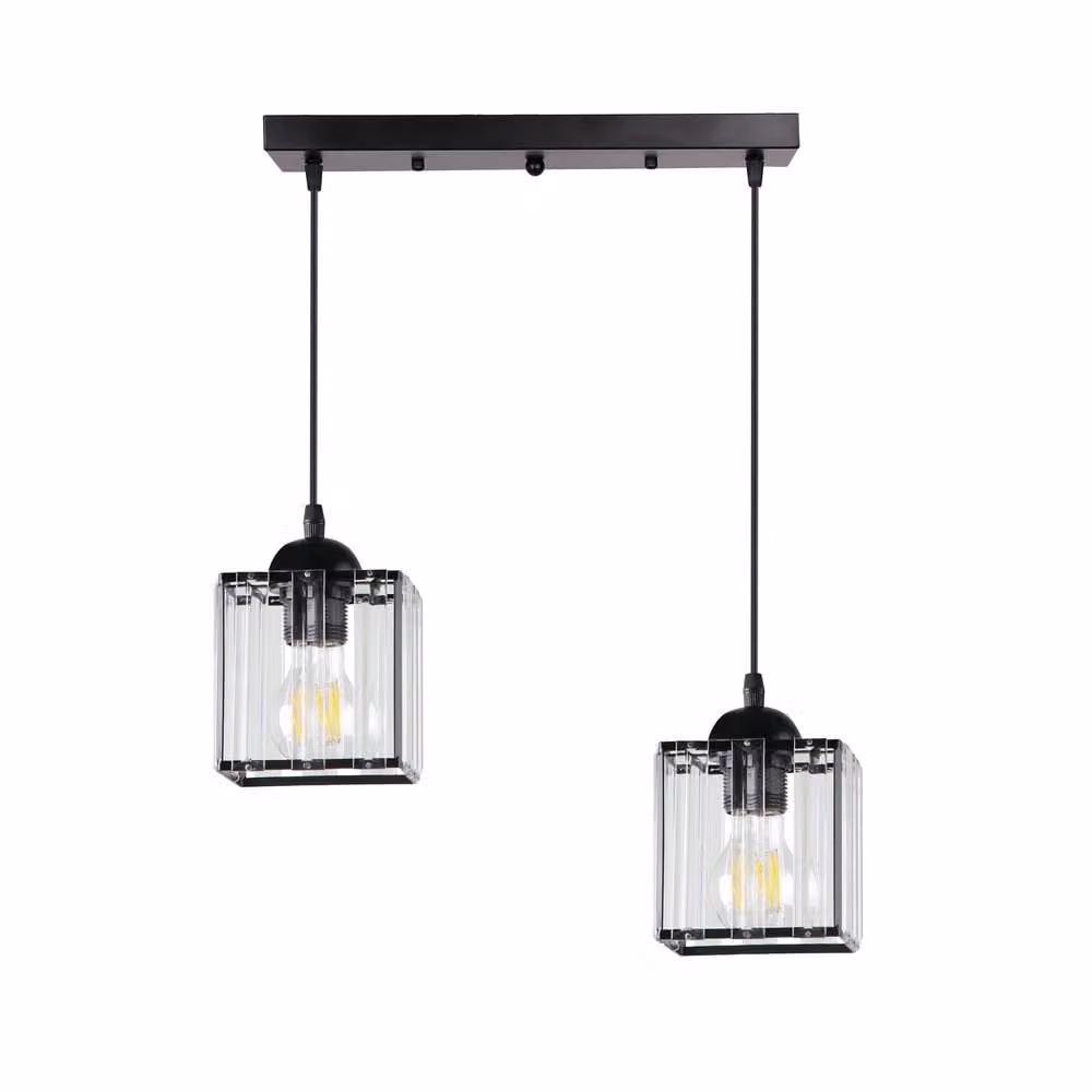 Lampada a sospensione sopra il tavolo da pranzo GLASSIA - 2xE27, 40W, nero / trasparente