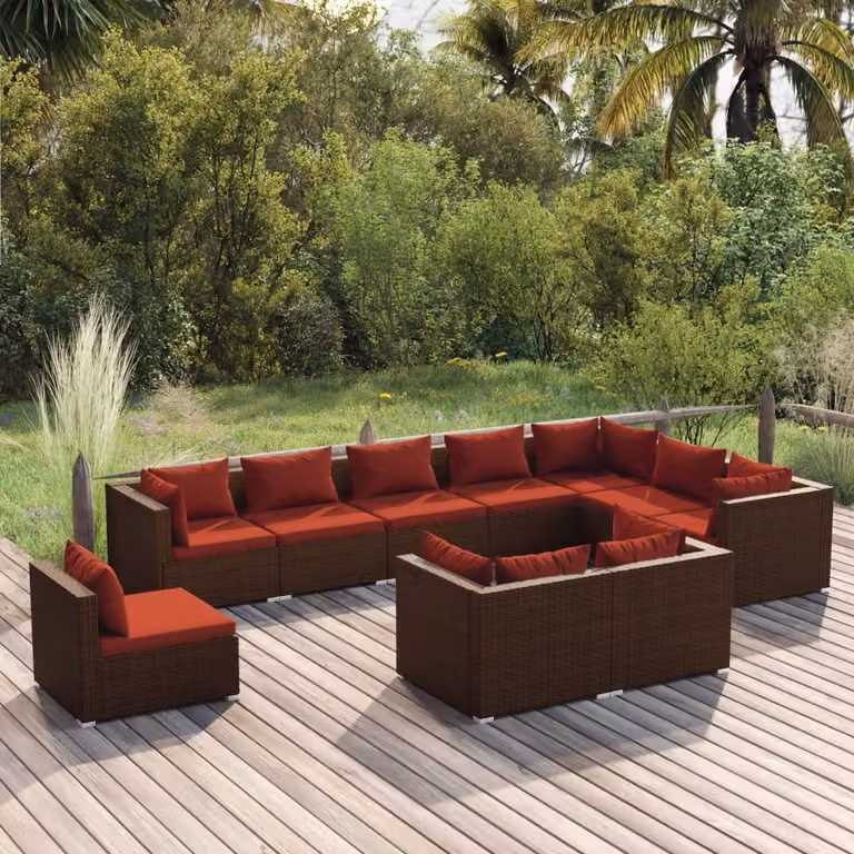 Maison Exclusive - Set da giardino da 10 pezzi con cuscini in polyrattan marrone