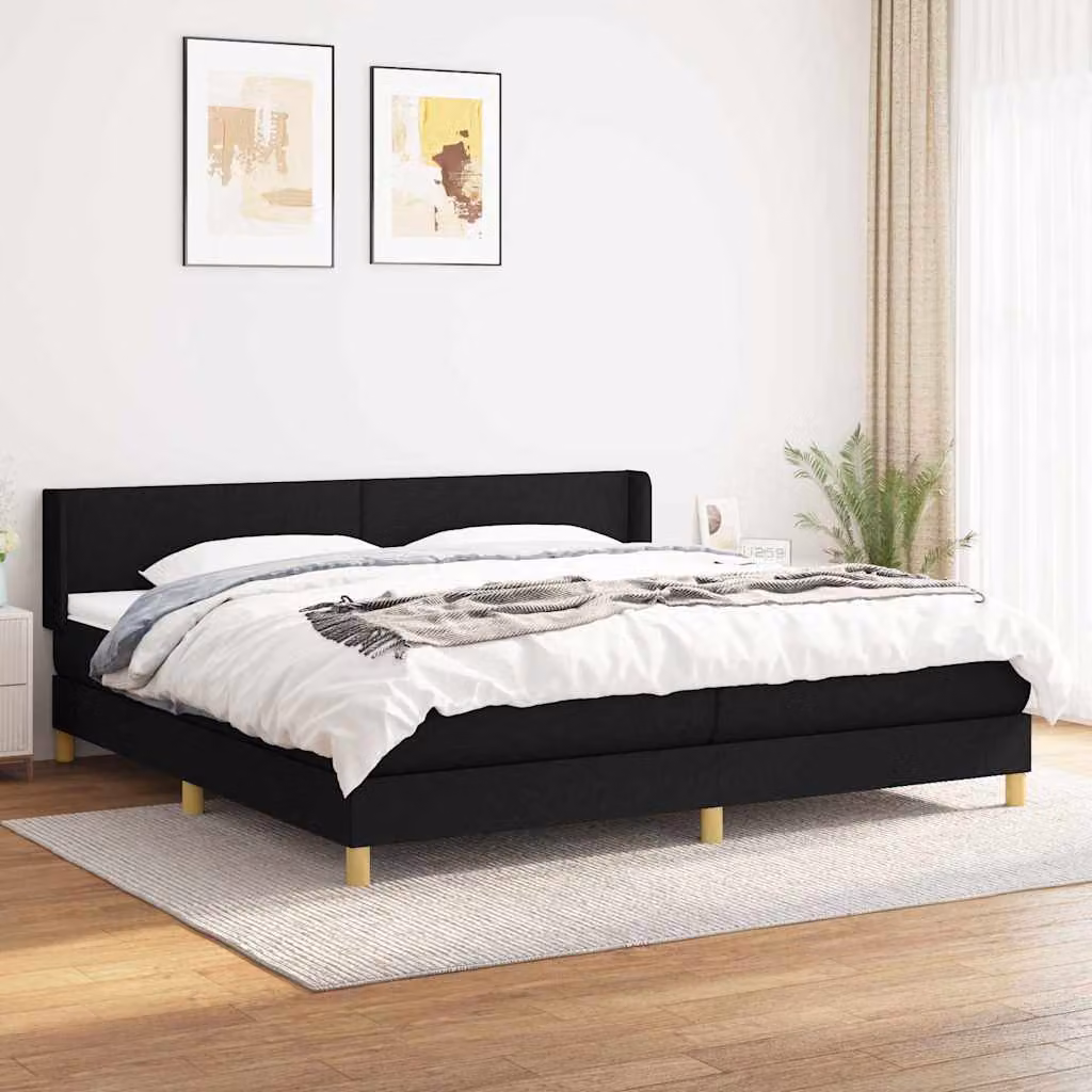 vidaXL Giroletto a Molle con Materasso Ibrido in Tessuto Nero L/P: 200 x 200 cm – 1
