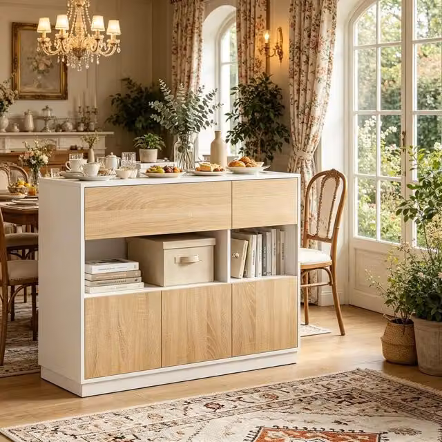 Madia Mivray con vano aperto e anta in vetro acrilico in legno MDF bianco e rovere chiaro L: 100 cm, H: 80 cm, P: 40 cm
