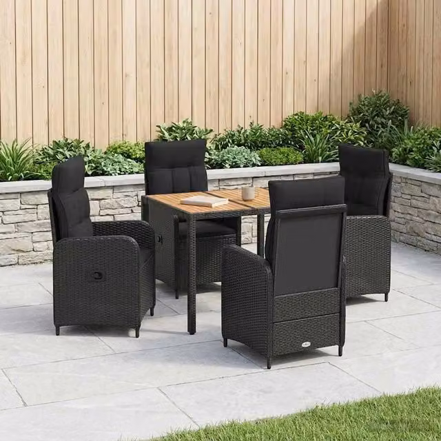 Set da pranzo per esterni 5 pz Nero 3422263