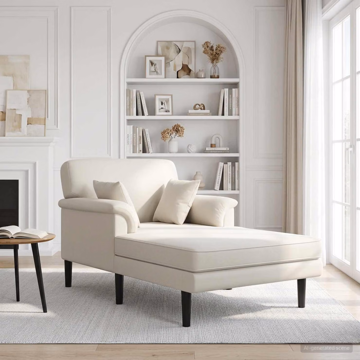 vidaXL Chaise longue moderna in velluto beige con cuscini e coperture rimovibili L/P/H: 174 x 101 x 90 cm