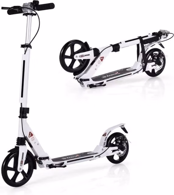 Monopattino pieghevole Design Mania per bambini con manubrio regolabile e piattaforma in alluminio, Bianco