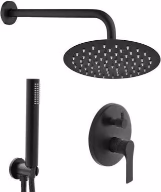 Set doccia da incasso INBAGNO in ottone nero opaco con soffione e kit doccino – 1