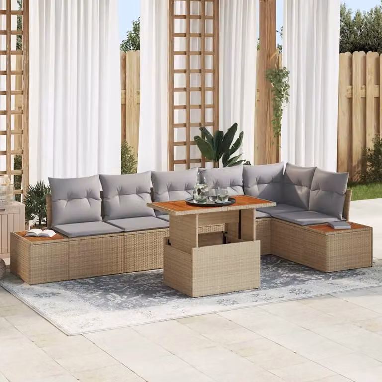 Set da pranzo da giardino moderno vidaXL in legno di acacia con 7 pezzi beige e grigio