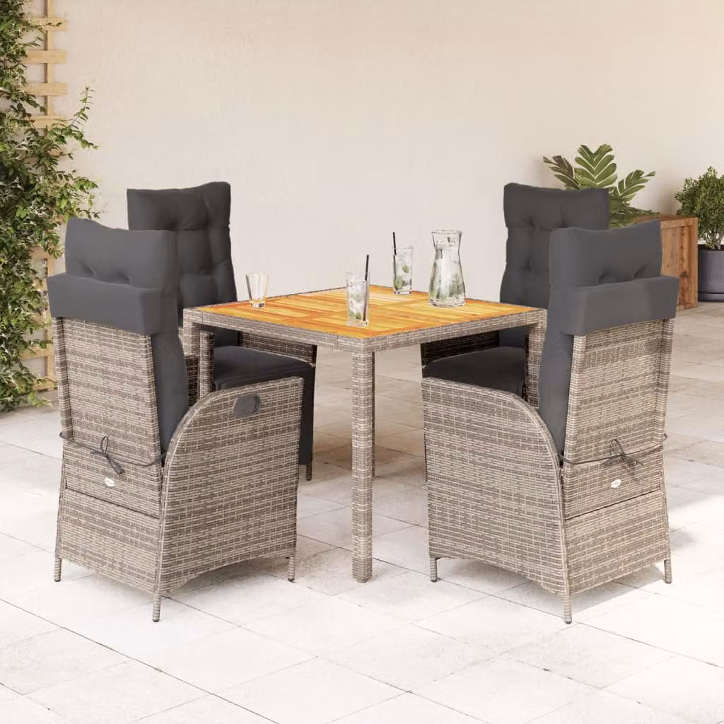 Set da pranzo da giardino vidaXL in legno di acacia e polyrattan grigio con 5 pezzi e cuscini