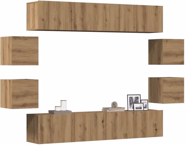 Set Mobile TV Moderno vidaXL in Legno MDF Marrone, 8 Pezzi da Montare a Parete