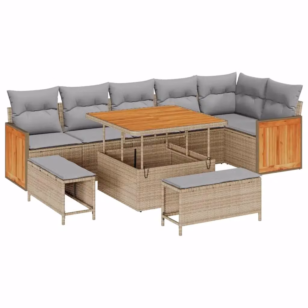 vidaXL Set Divano da Giardino Moderno a L in Polyrattan con 11 Pezzi, Beige e Grigio – 2