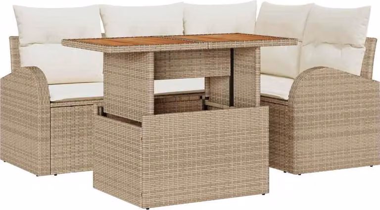 Set Divano da Giardino 5 pcs Beige Poly Rattan