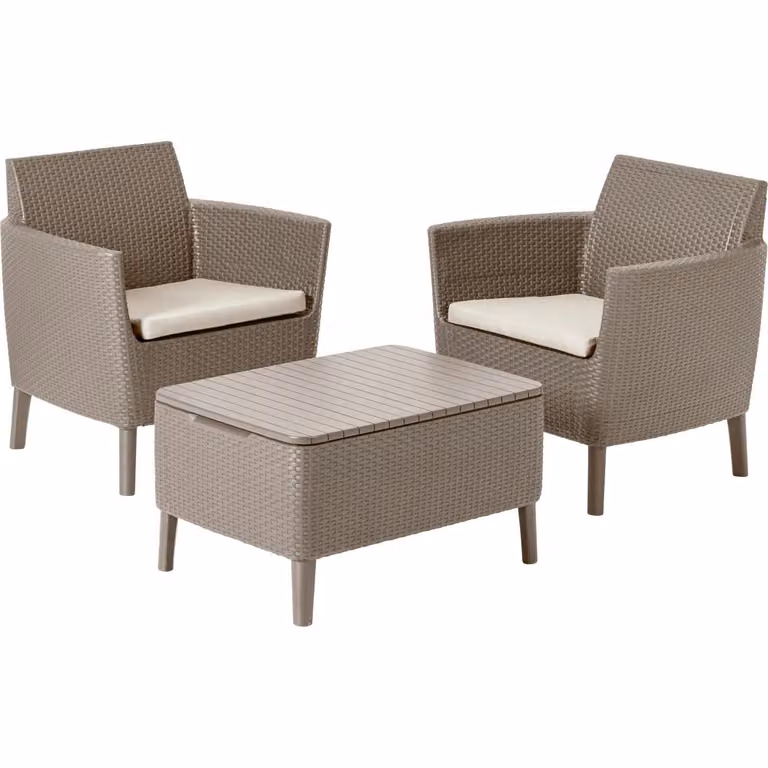 Keter Set di mobili da balcone Set di sedute Salemo 3 pezzi marrone beige