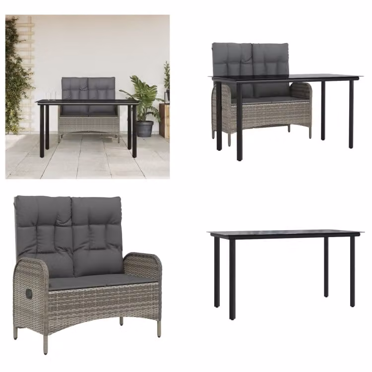 vidaXL Set da pranzo da giardino 2 pezzi con cuscini in poly rattan grigio - Set da pranzo da giardino - Set da pranzo da giardino - Set da giardino - Set di mobili da giardino