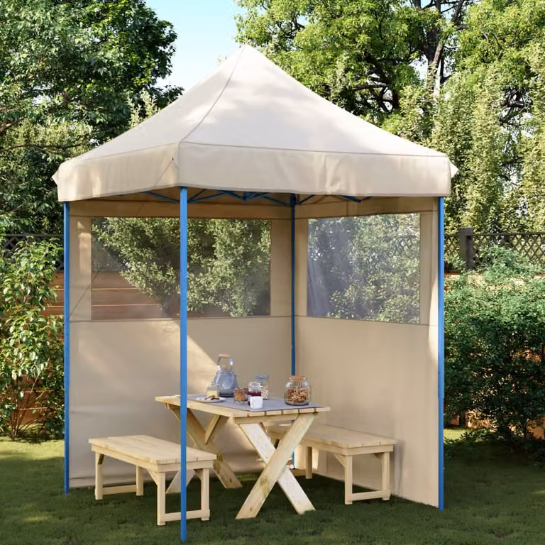 vidaXL Tendone per Feste Pieghevole Pop-Up con 2 Pareti Beige e Blu L/P/H: 306 x 200 x 200 cm