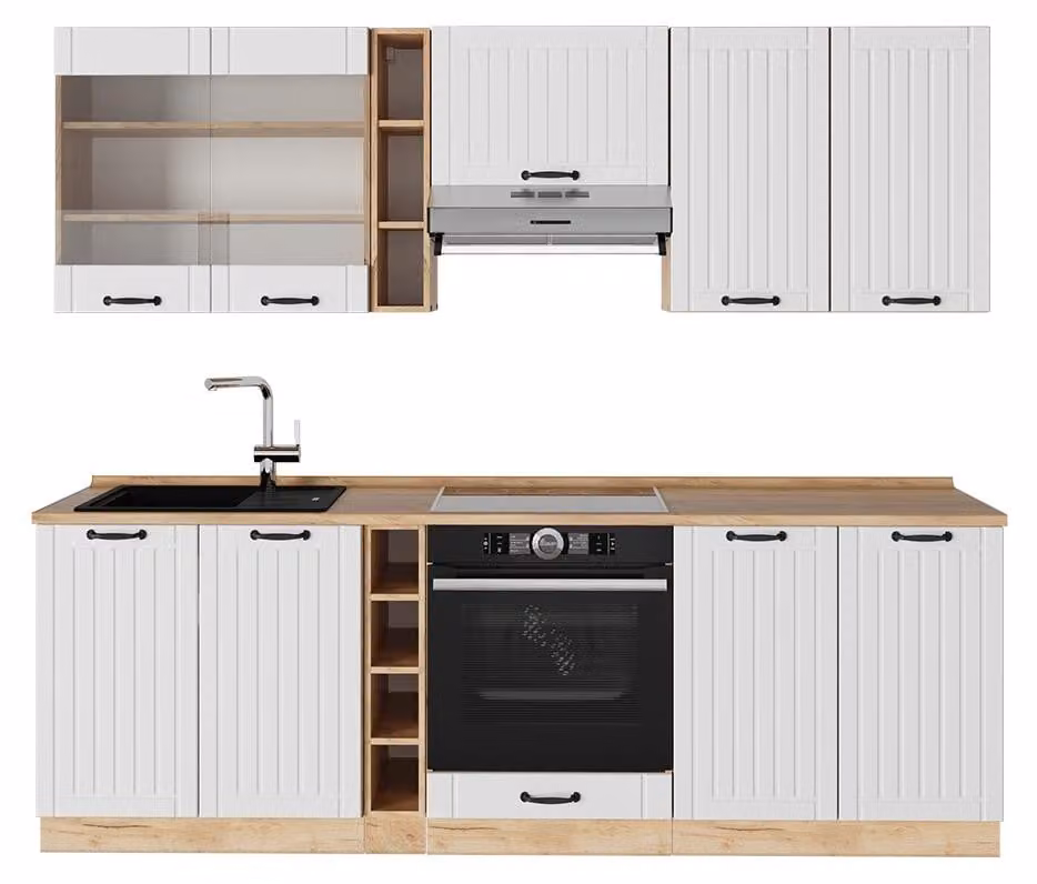 Cucina componibile Vicco Fame-Line Bianco rustico 235 cm , PL Rovere, Model 57550