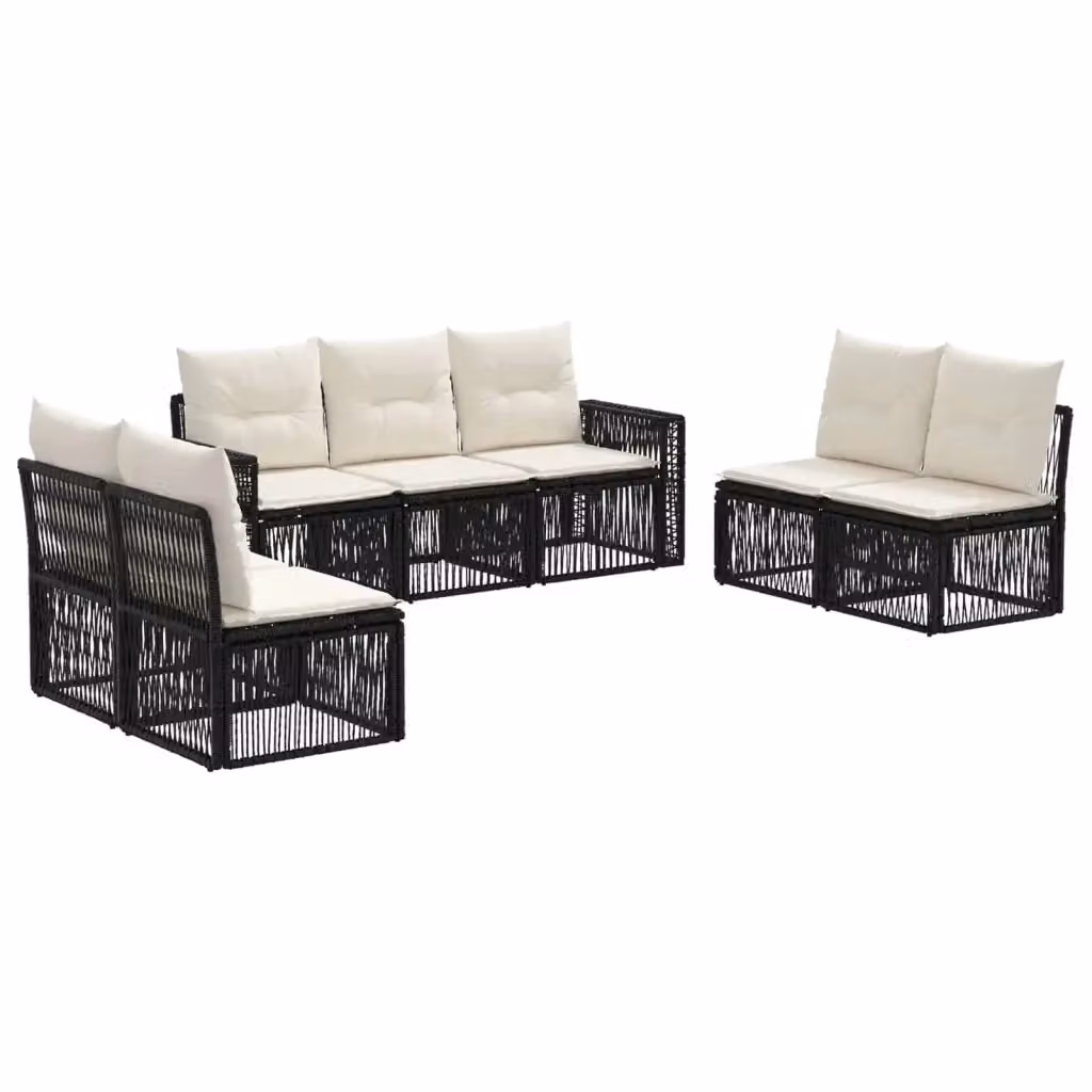Set Divano da Giardino a L vidaXL in Polyrattan con Cuscini, 7 Pezzi, Nero e Bianco Crema – 2