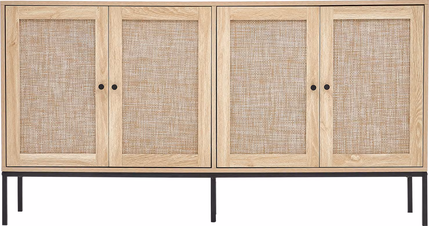 SucceBuy armadio in rattan - 4 ante magnetiche e ripiani regolabili per corridoio, soggiorno, cucina - finitura naturale