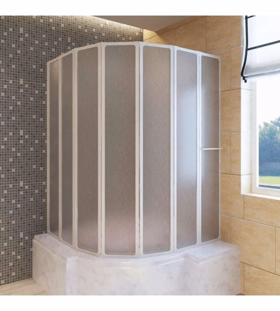 vidaXL Paravento da bagno con 7 pannelli pieghevoli e porta-asciugamani, Bianco, L: 140 cm, H: 168 cm – 2
