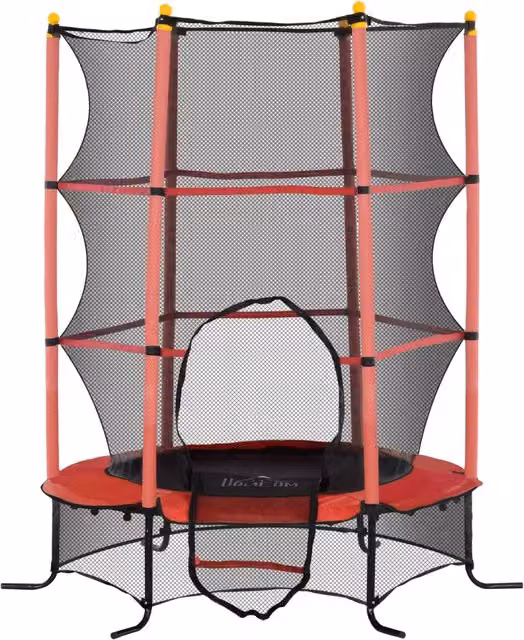 Trampolino elastico per bambini rotondo da giardino 163 x 190 cm con rete di sicurezza, porta con cerniera e sospensione elastica, design in PP rosso 21_0000337