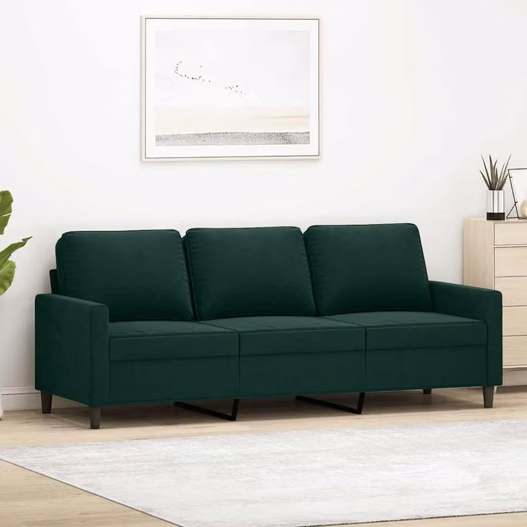 vidaXL Divano a 3 Posti Moderno in Velluto Verde con Struttura in Metallo L: 198 cm, P: 80 cm, H: 77 cm