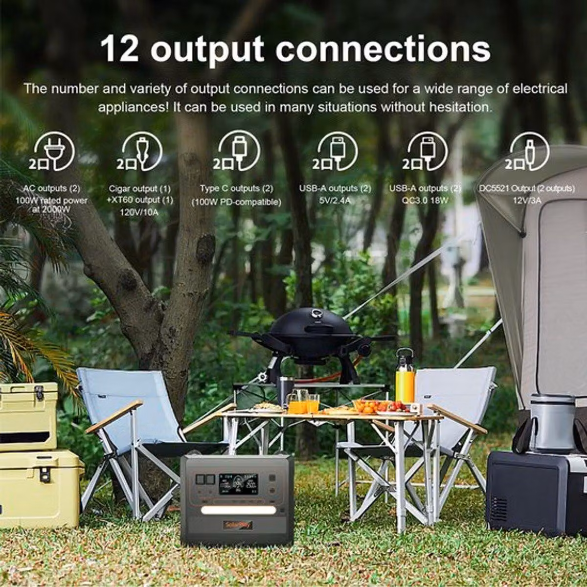 Centralina portatile di energia - 2500W - Carrello - 2304Wh - Batteria LiFePO4 - Per uso domestico e all'aperto